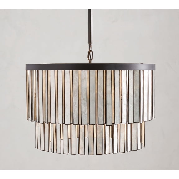 Coastal White Capiz Shell Round Chandelier Ceiling Light for Dining Room and Living Room, over Kitchen Island