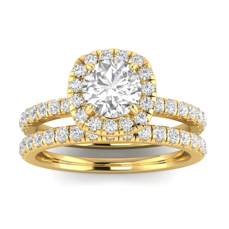 1.00ctw Diamond Halo Bridal Set Engagement Ring in 14k Yellow Gold (1.00ctw,I2-I3, G-H)