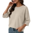 thumbnail image 2 of Breezora Women's Summer Casual Knit Tops 3/4 Sleeve Crew Neck Lightweight Ribbed Pullover Sweater For Weekend Outing, 2 of 7