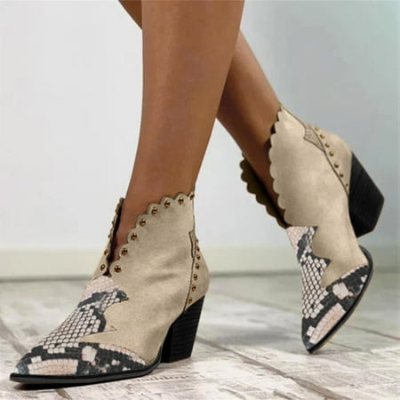 

TALKVE Retro Serpentine Fashion Women s Pointed Zipper Shoes Boots Short High Heels Breathable Women s Boots