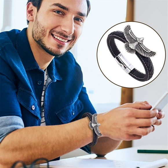 Canada Day Kcavykas Back to School Season,Hand-woven Eagle‘s Cowhide bracelet stainless steel bracelet for men and women