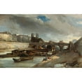 thumbnail image 2 of Johan Barthold Jongkind 18x13 Black Ornate Wood Framed Double Matted Museum Art Print Titled - Boat-Lavoir Near Pont-Neuf, Paris (1850), 2 of 5