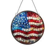 American Pride Acrylic Jigsaw Puzzle Suncatcher, Patriotic Flag Stained Glass Style Window Hanging, 4th of July Home Decor Gift for Family and Friends
