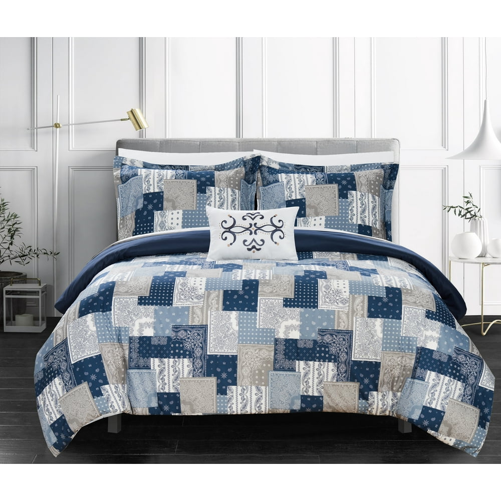 Chic Home Tethys 8 Piece Reversible Duvet Cover Set Patchwork Design Bed in a Bag