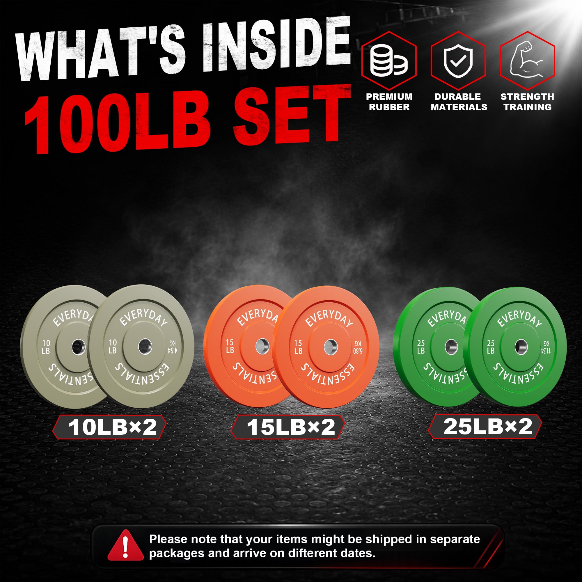 INTRTLOCKINGING TILES 100 LB Colored Bumper Plates Set, Olympic 2-Inch Rubber Weight Plates for Home Workouts, Weightlifting and Strength Training