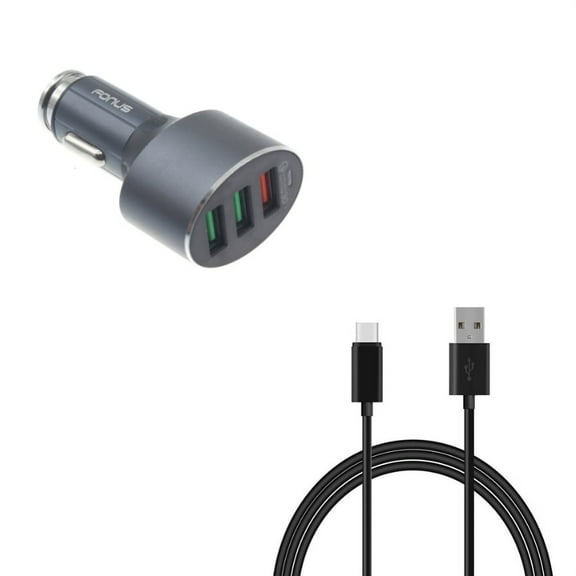 Charger Cord Type-C 6ft USB Cable w 3-Port USB 42W Quick Car Charger X3J for Motorola One Zoom, Moto Z4 Z3 Play Z2 Play Z Play Droid Force Droid X4, Revvlry Plus, G7 Power Play G6, Razr (2020)