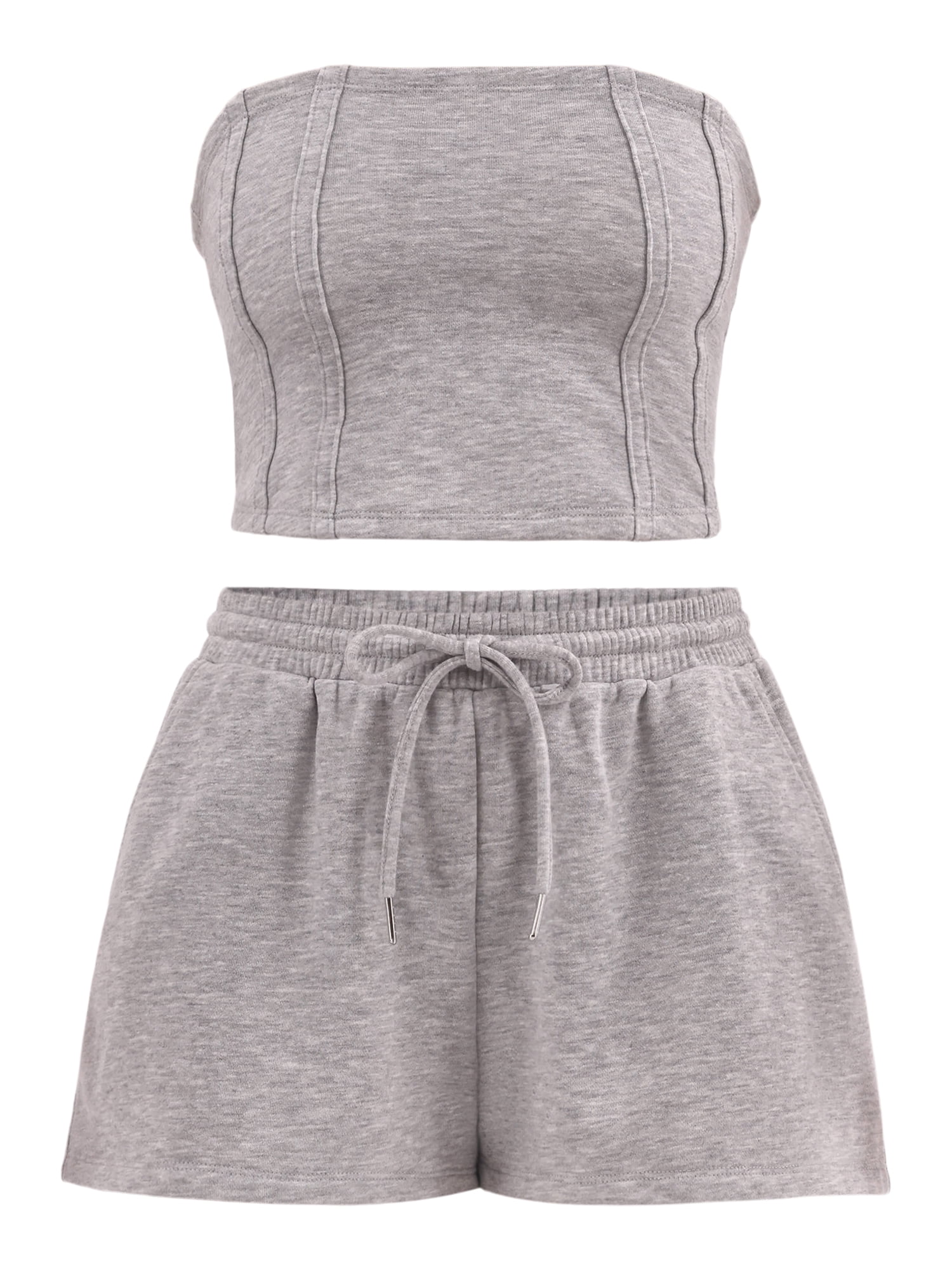 No Boundaries French Terry Tube Top and Shorts Set, Lightweight