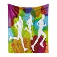 thumbnail image 1 of Fitness Soft Flannel Fleece Throw Blanket, Runners Silhouettes on Watercolor Splashes Jogging Outdoors Sportsman Marathon, Cozy Plush for Indoor and Outdoor Use, 60" x 80", Multicolor, by Ambesonne, 1 of 6