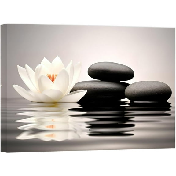 Zen Wall Art White lotus Flowers Picture Canvas Print Barhroom Spiritual Yoga Spa Meditation Room Wall Decor Frame (12x18inch)