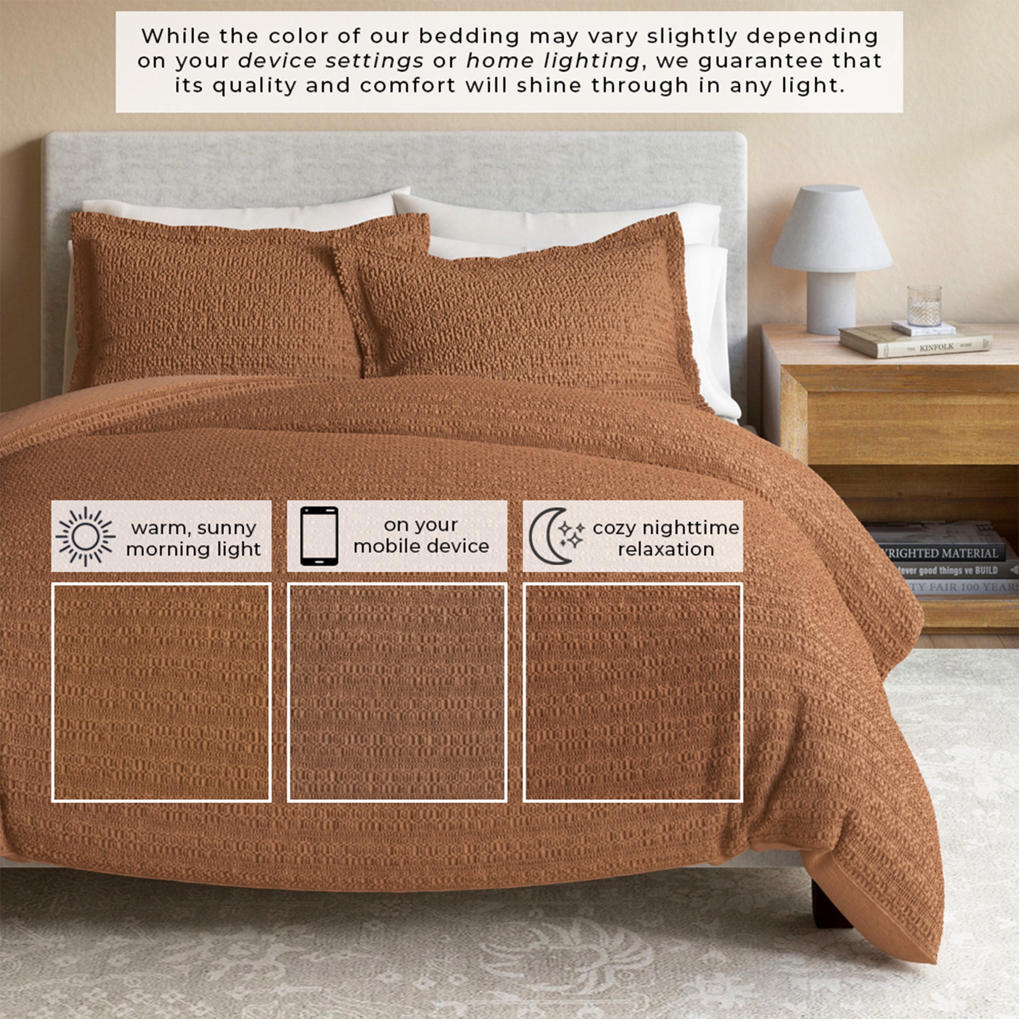 Great Bay Home 3-Piece Duvet Cover Set - 100% Cotton Honeycomb Waffle Full / Queen Size Duvet Set