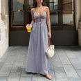 thumbnail image 4 of Miluxas Women's Sleeveless Halter Maxi Dress Trendy Vertical Striped Backless Smocked Dress Summer Casual Boho Style Beach Travel Outfits Light Blue, 4 of 8