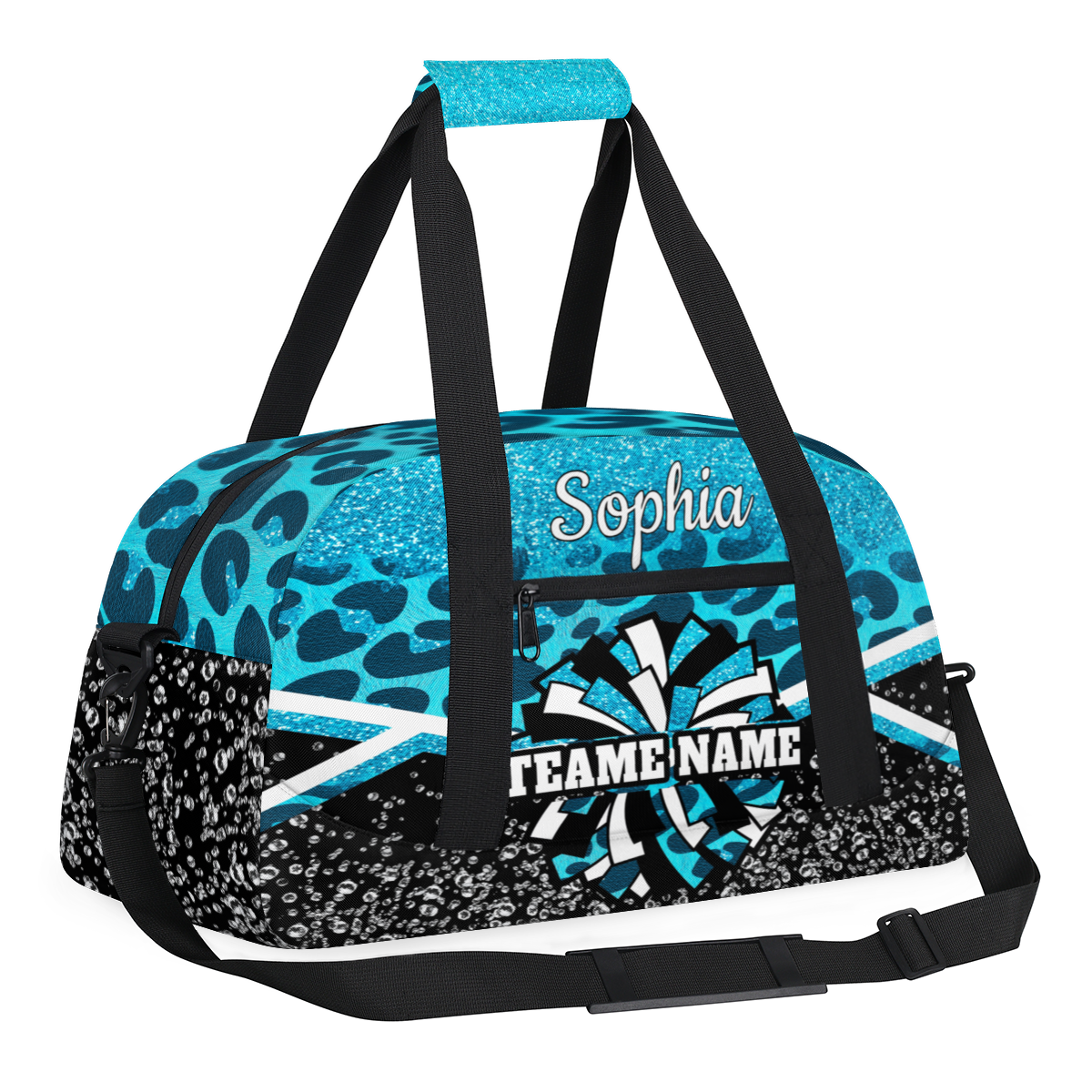 Jiaoprinted Personalized Cheer Bag, Custom Cheerleader Gym Bag Sport Duffel Bag, Customize Travel Overnight Weekender Bags, Cheerleading Gifts, Blue Leopard