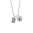 thumbnail image 2 of Delight Jewelry Black Nickeltone Crystal Initial - B - Beaded Border - Silvertone Script Initial Disc - L - Charm Necklace, 20"+3", 2 of 4