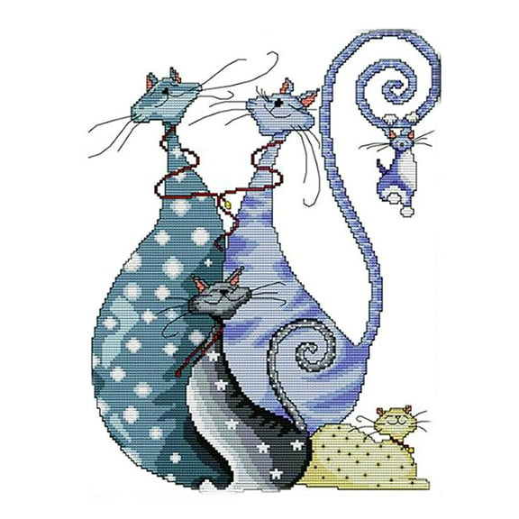 yotijay 14CT 32x41cm Stamped Cross Stitch Kits With Pre-printed Pattern Lovely Cats