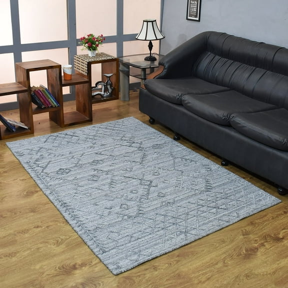 RUGSOTIC CARPETS HAND WOVEN FLAT WEAVE KILIM POLYESTER ECO-FRIENDLY AREA RUGS - 3'x5', Rectangle, Silver, Geometric Modern Design, Low Pile Handmade Area Rugs for Living Room, Bed Room (DP0006)