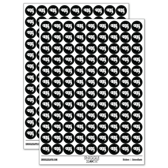 Salmon Fish 200 Round Stickers - Black - Gloss Finish - 0.50" Size
