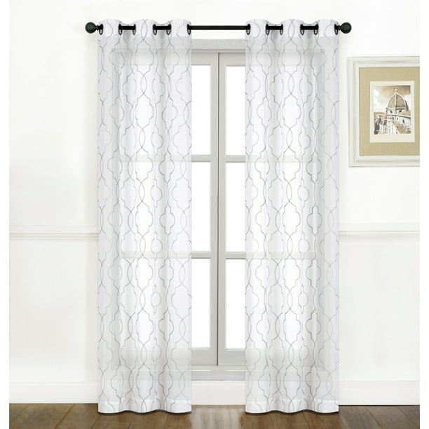 2 Pack Regal Home Collections Embroidered Quatrefoil Semi Sheer
