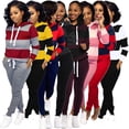 thumbnail image 2 of Akmipoem Women 2 Piece Sweatsuit Outfits Tracksuits Striped Long Sleeve Hoodie Jogging Pants Sets, 2 of 5