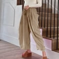 thumbnail image 4 of Tuphregyow Women's Cotton Linen Baggy Pants Clearance Wide Leg Casual Loose with Pockets Pants Trendy New Style High Waist Loose Wrap Pants Drawstring Outdoor Solid Khaki XXXL, 4 of 8
