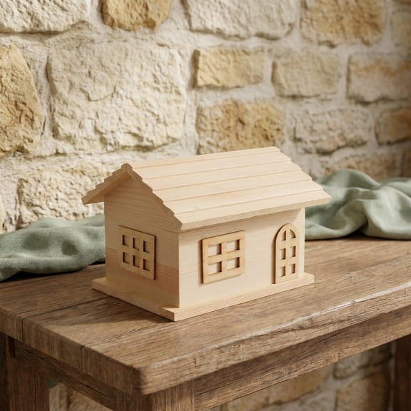 MIPCASE Pine Wood Storage Box in Khaki - House-Shaped Desktop Organizer for Office, Home, Stylish and Practical Storage Solution