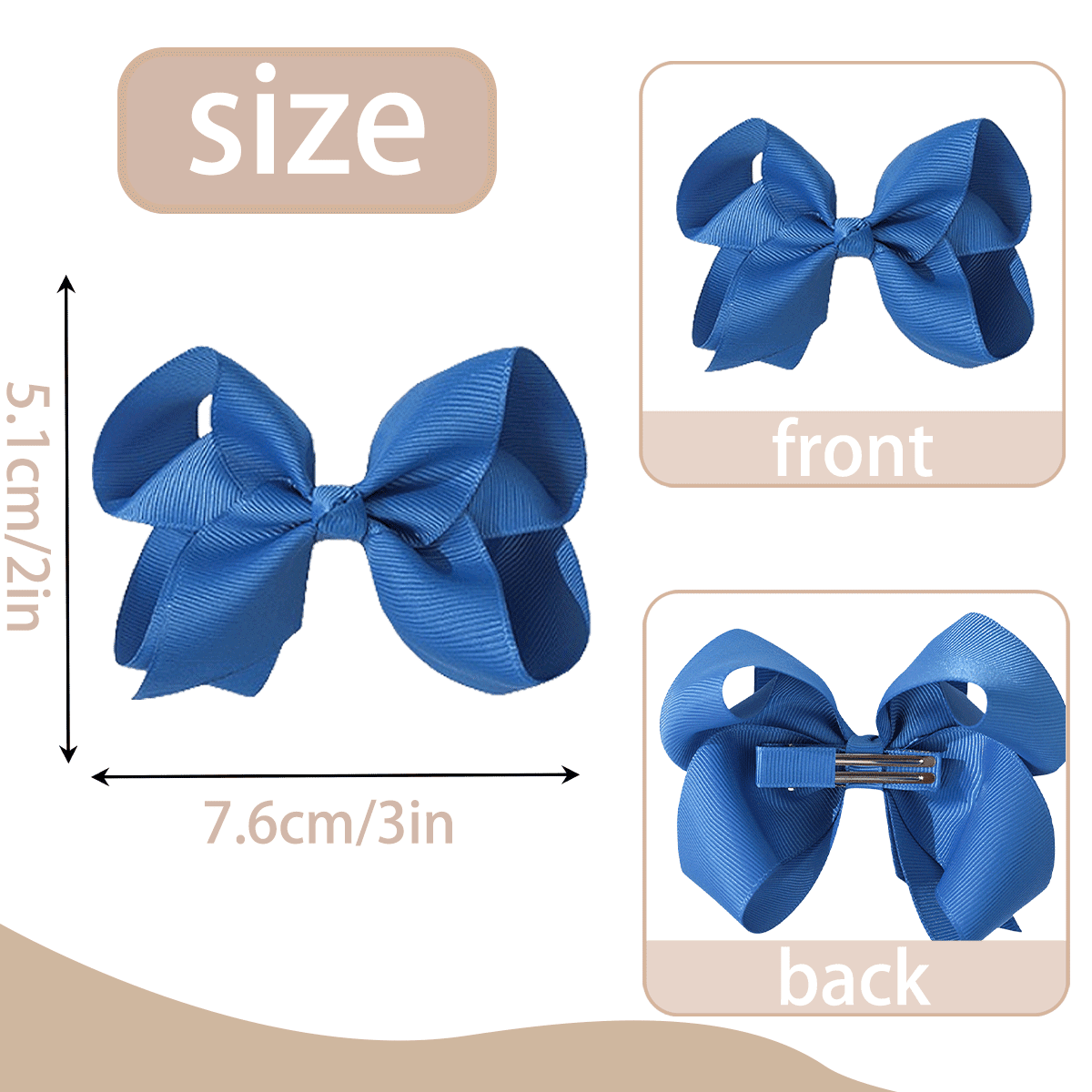 JoyBowie 24pcs Solid Color Hair Bows Set, 12pcs 3Inch & 12pcs 4.5Inch Grosgrain Ribbon Alligator Clips