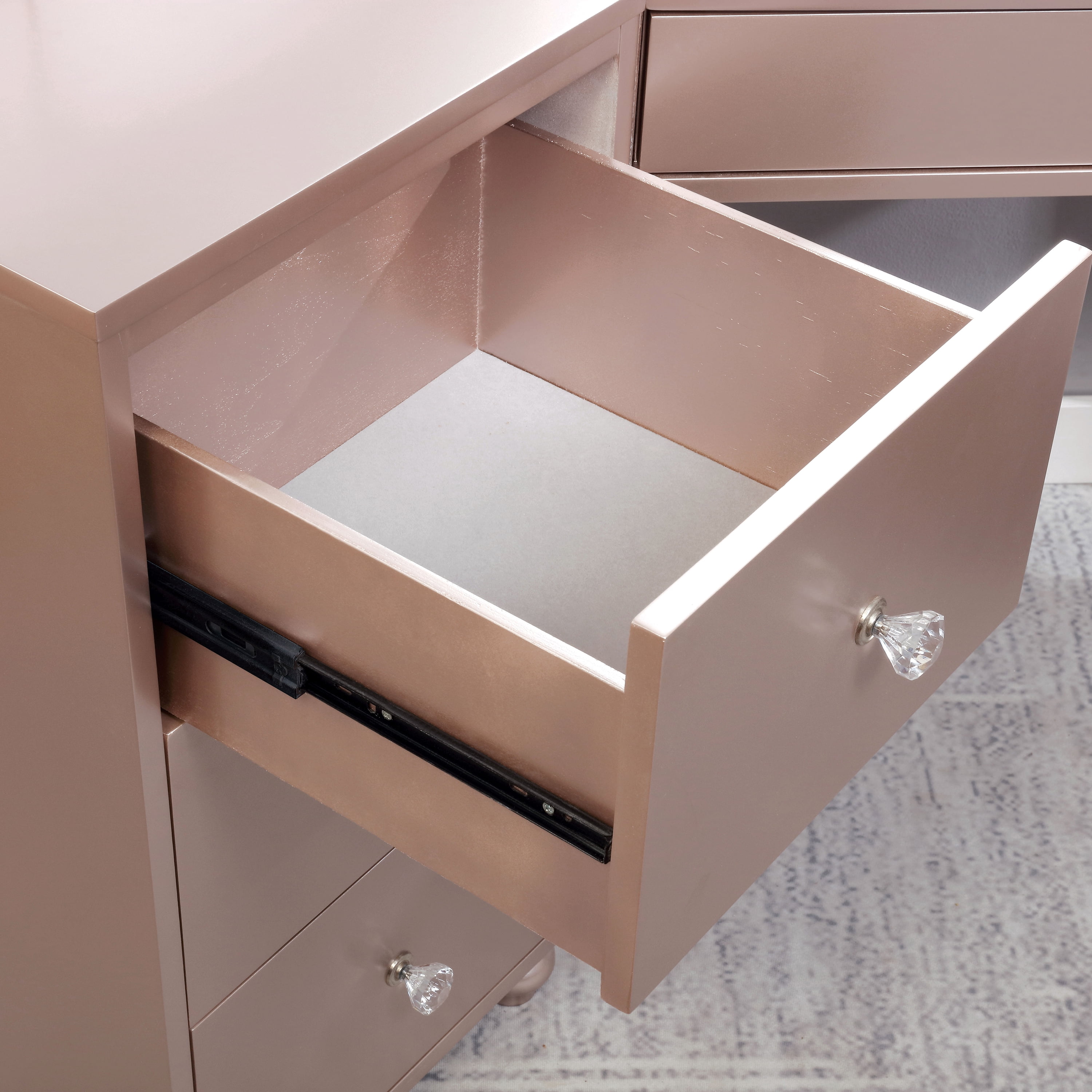 Furniture of America Urman Transitional LED 3-Piece Vanity Set, Rose Gold
