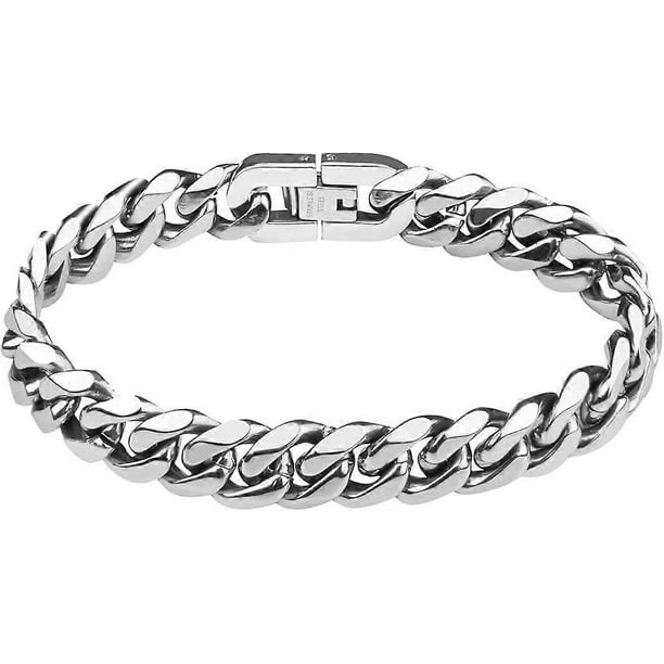 Men's Strong Antique Silver Bracelet, Fashion Retro Titanium Steel Simple Six-sided Flat Denim Bracelet