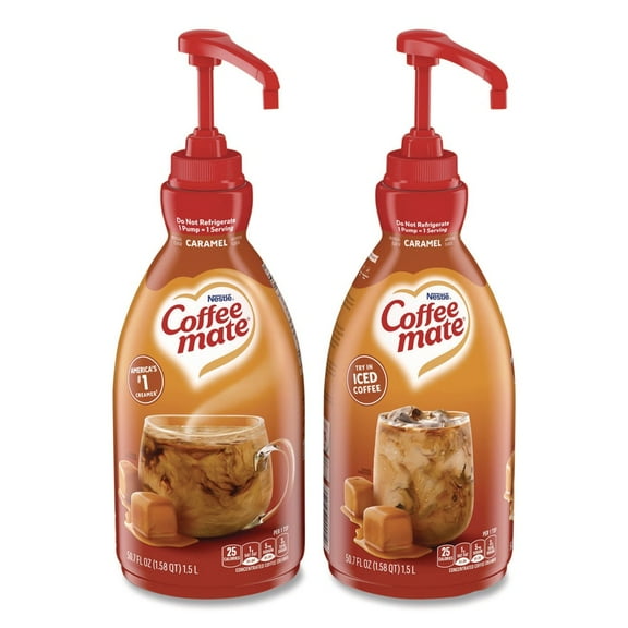 Coffee-Mate 12536266 50.7 oz. Liquid Creamer Pump Bottle - Caramel (2/Carton)
