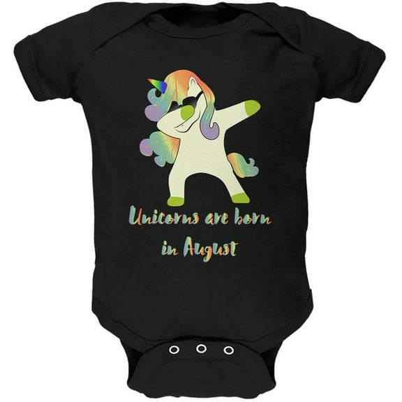 August Birthday Dabbing Unicorn Sunglasses Soft Baby One Piece Black 12-18 M