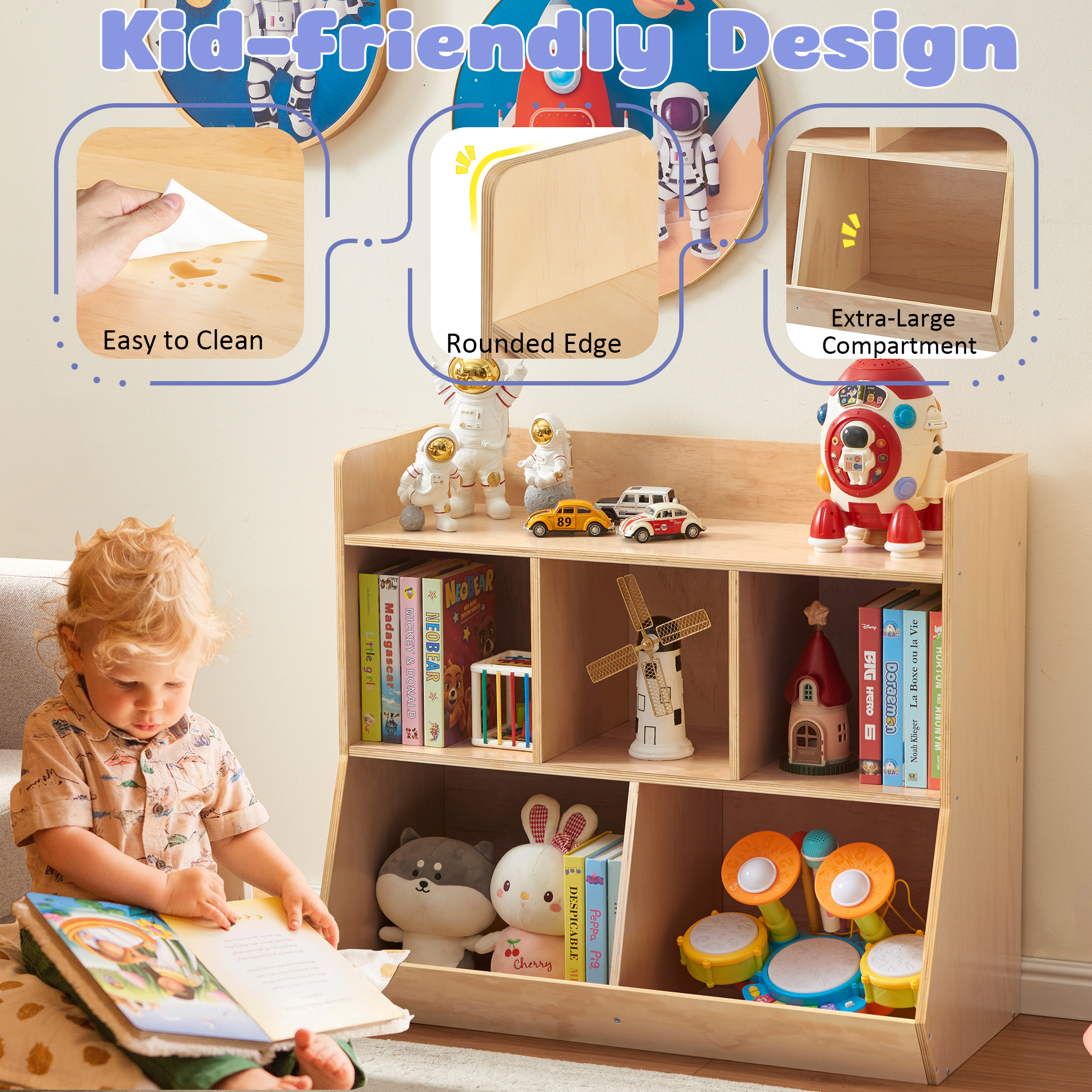 Montessori Storage Cabinet, Wooden Toy & Book Organizer with Tilted Open Cubby Shelf, 150LBS Heavy Duty Plywood, Toddler Bookshelf for Playroom, Nursery, Kids Rooms