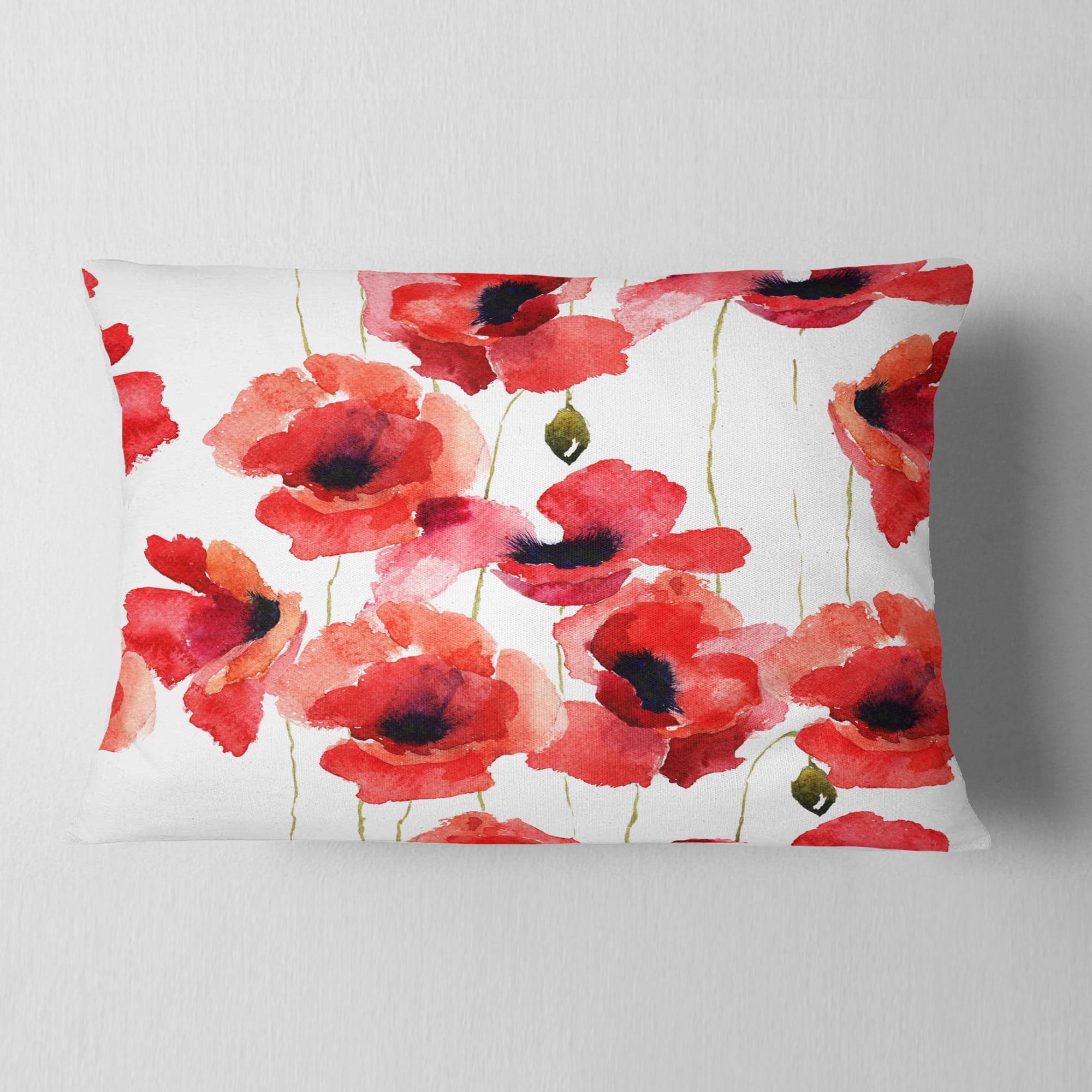 Designart Stylized Poppy Flowers Illustration - Floral Throw Pillow - 12x20