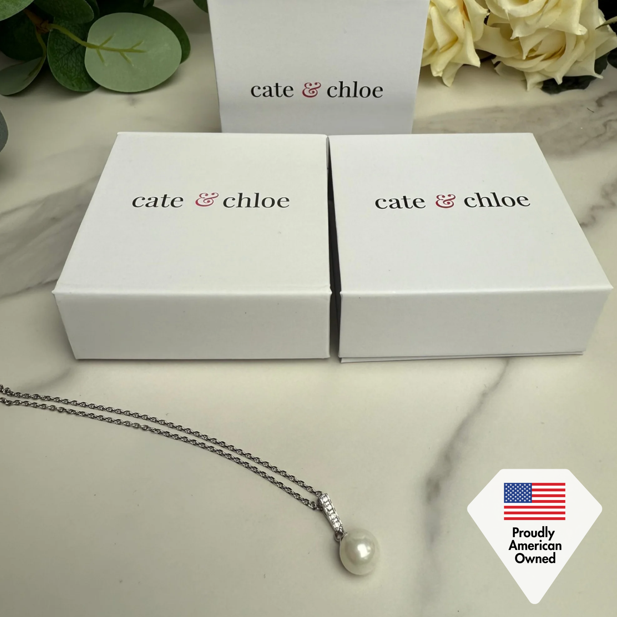 Cate & Chloe Gabrielle Pearl Necklace with Swarovski Crystals photo 6