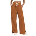 thumbnail image 2 of LEAVINGSUO Wide Leg Pants for Women Plus Size Womens High Waist Drawstring Casual Trousers With Split Hem Pockets Orange M, 2 of 7