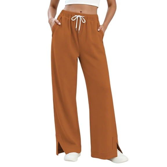 Tumotour Plus Size Joggers for Women's Side Slit Sweatpants High Waist Drawstring Wide-Leg Pants Athletic Workout Running Trousers with Pocket