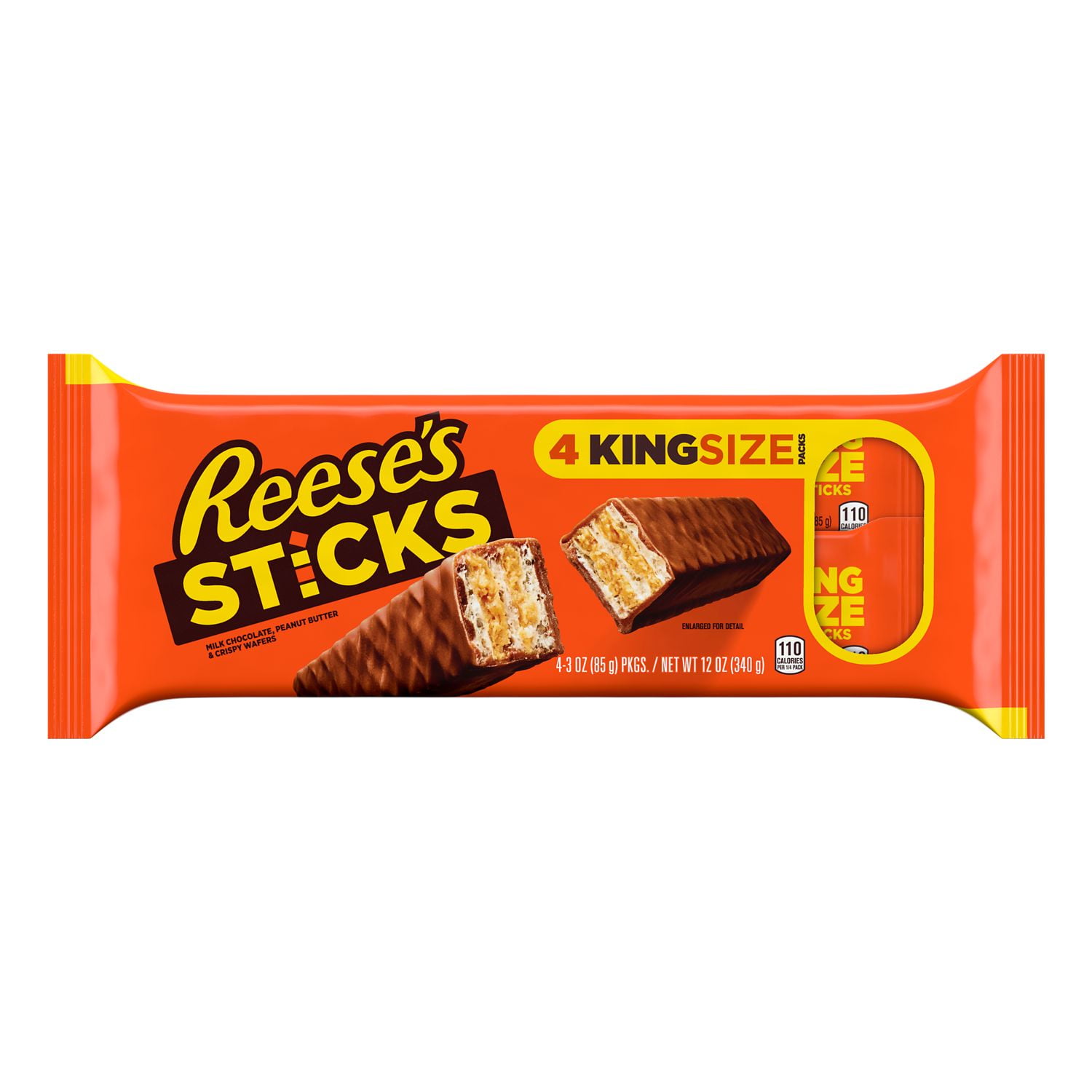 Reese's, Sticks Milk Chocolate, Peanut Butter and Crisp Wafers Candy Bars, Individually Wrapped, 3 oz, King Size Packs 4 Ct