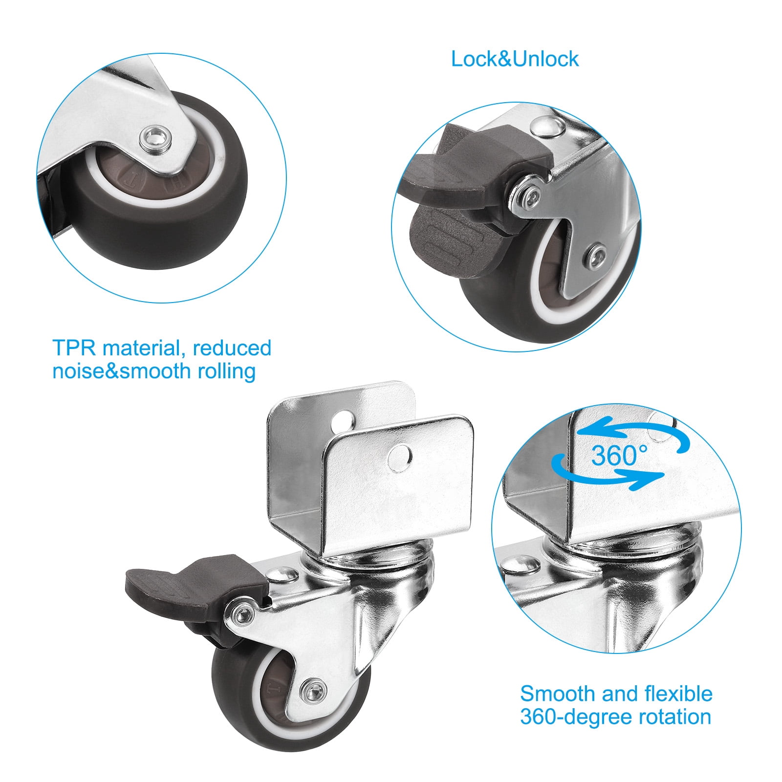 Uxcell 1.5" Swivel Caster Wheels with 1" U Bracket, 4 Pack Mute Moving Swivel Wheel Replacement with Brake