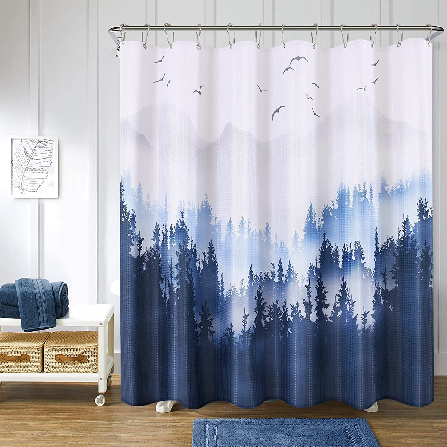 Shower Curtain Green Shower Curtain Mountain Forest Nature Tree Shower