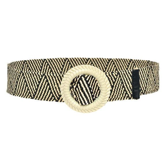 Fashion Belts for Women Women Striped Printed Woven Elastic Casual Summer Belt Stretch Skinny Belt With Wooden Buckle,Black Women's Accessories Belt