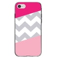 thumbnail image 1 of DistinctInk Clear Shockproof Hybrid Case for iPhone 7 8 SE (2020 Model) 4.7" Screen TPU Bumper Acrylic Back Tempered Glass Screen Protector - Hot Pink Block Grey Chevron - Chevron Stripes Pattern, 1 of 5