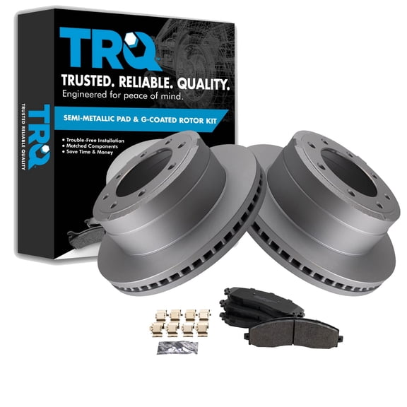 TRQ Rear Brake Pad & Rotor Kit Brake Pads Brake Rotor Semi-Metallic Premium G-Coated Fits Select 2013-2019 Ford F-250 Super Duty F-350 Super Duty
