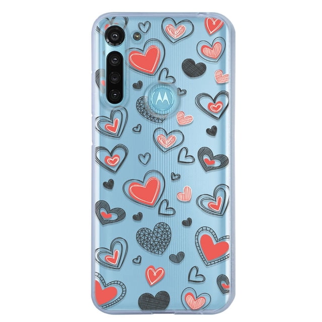 Funda Para Moto G8 Power Corazones Grafito, Uso Rudo, InstaCase Protector para Moto G8 Power Antigolpes, Case Corazones Grafito