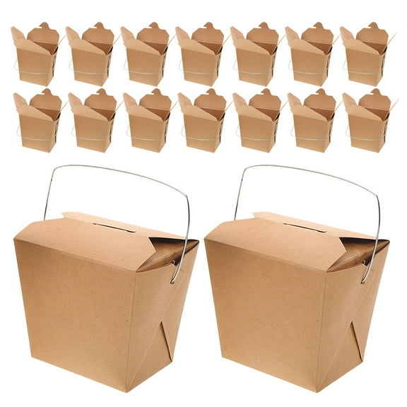 FRCOLOR Small Food Packaging Boxes for Travel Khaki Paper Boxes with Metal Wire Handle for Takeout 50pcs