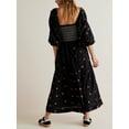 thumbnail image 3 of Eyicmarn Women Long Dress, Long Sleeve Dress Square Neck Embroidery Flower Loose Swing Dress, 3 of 9