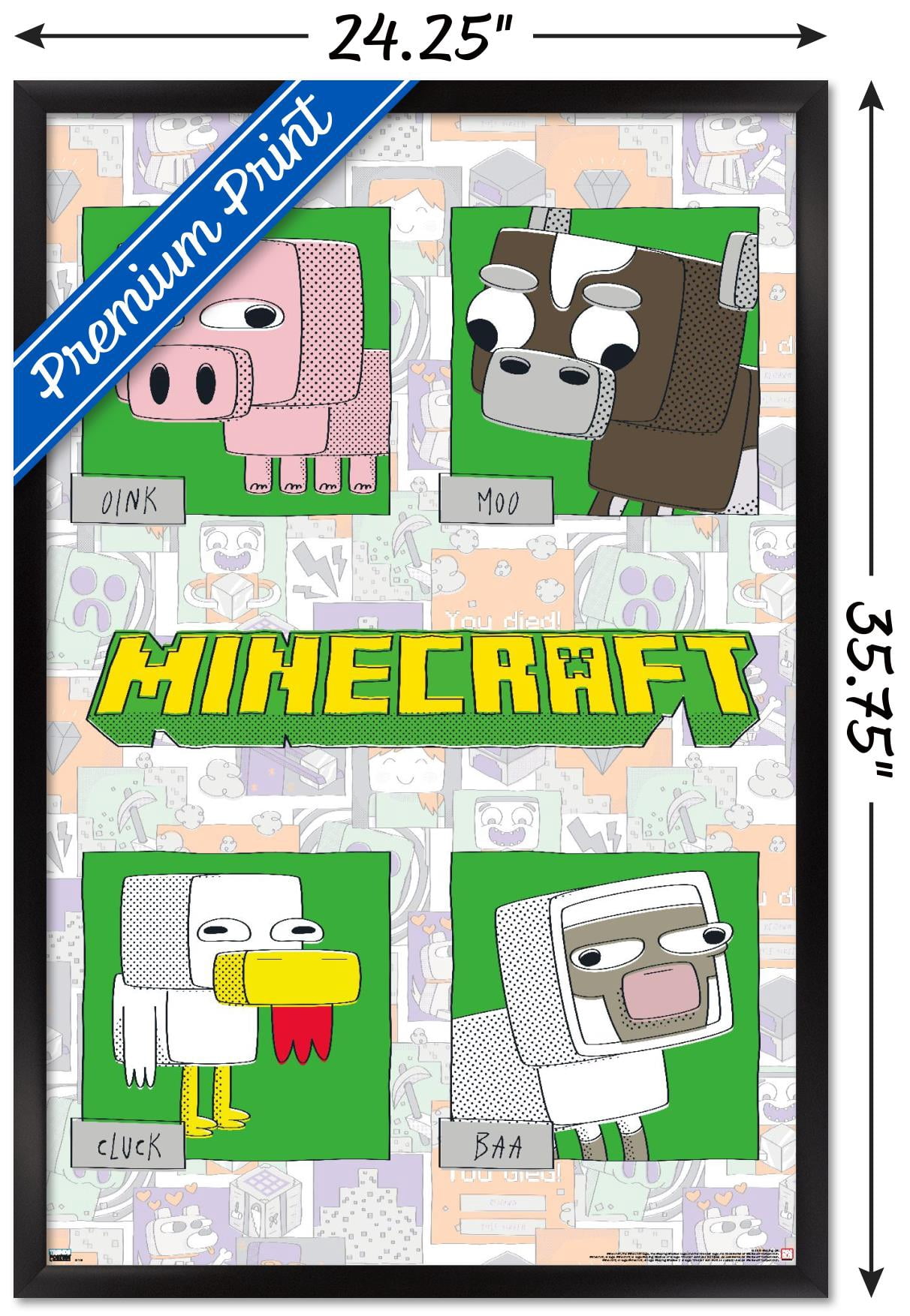 Minecraft - Simple Comic Animal Grid Wall Poster, 22.375" x 34" Framed