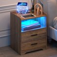 thumbnail image 2 of LVSOMT Brown Nightstand with Wireless Charging Station and 24-Colors RGB Lights, Modren Nightstands with Drawers for Bedroom, Smart Bedside Table for Living Room Office, 2 of 8