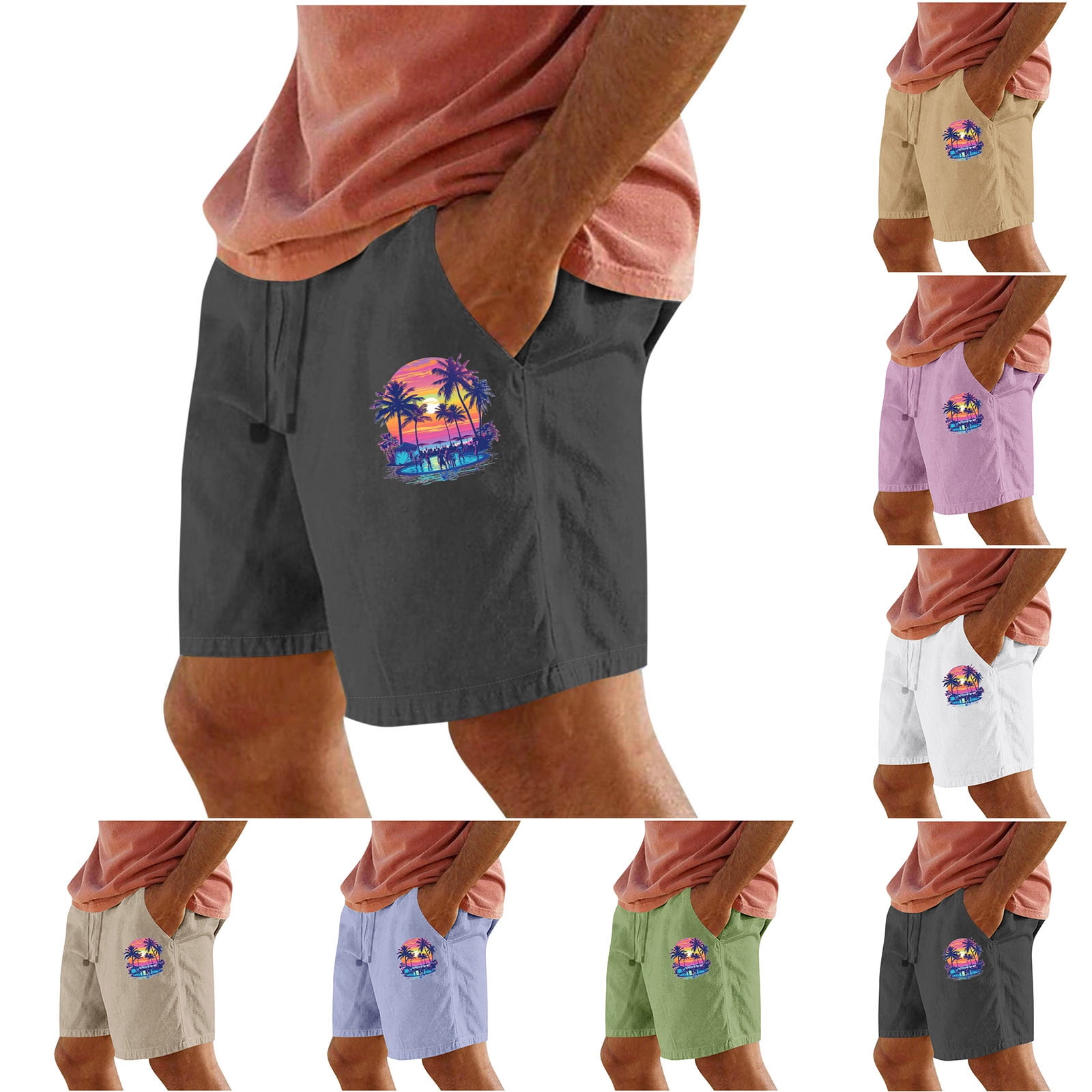 Mens Shorts Cargo Shorts Mens Big And Tall Cargo Shorts Men Casual Print Pocket Elastic Waist Straight Half Beach Shorts Pants Sport Pants White XXL