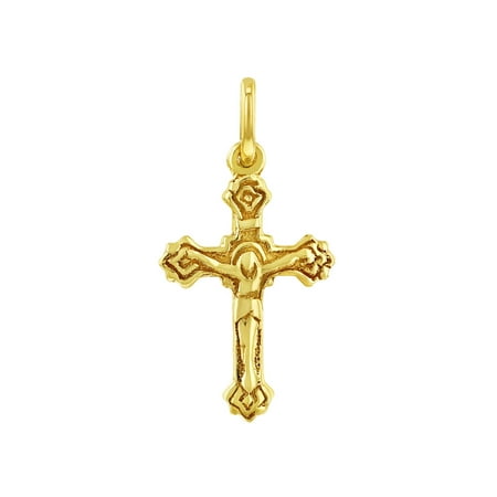 14k Yellow Gold Classic Baptism Religious Small Crucifix Cross for Baby or Kids