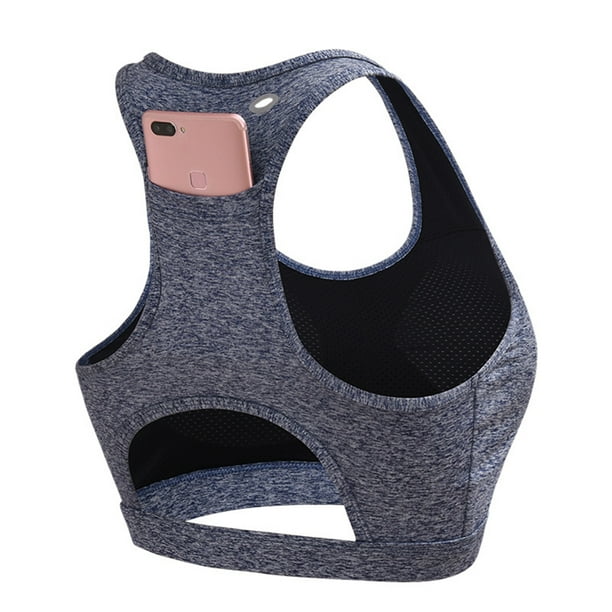 Anself - Yoga shockproof sports bra back pocket Padded Racerback Sports Bras Gym Fitness Workout
