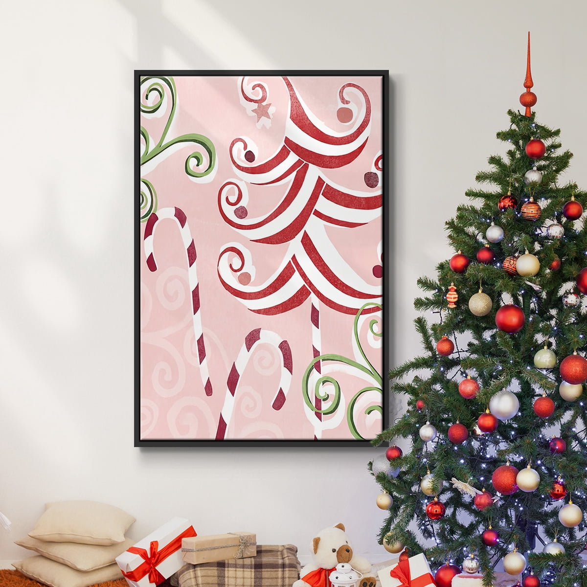Candy Cane Holiday II - Framed Gallery Wrapped Holiday Canvas - 27 x 41 - Black Frame