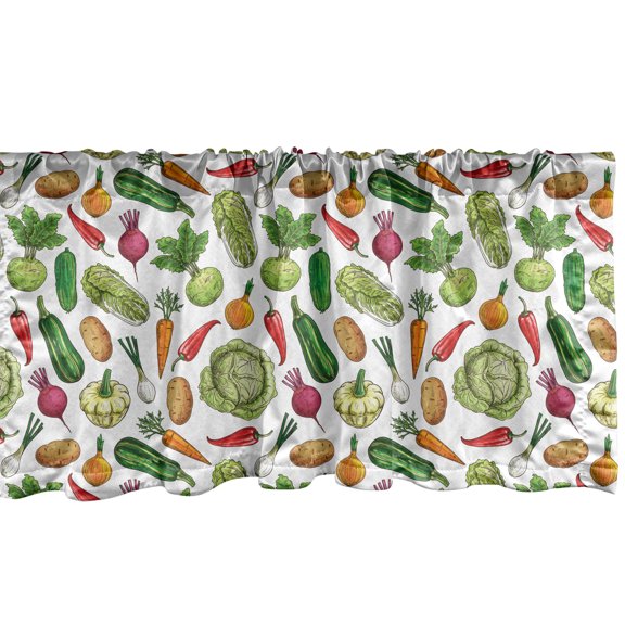 Ambesonne Vegetables Window Valance, Detailed Colored Foods, 54" X 18", Multicolor